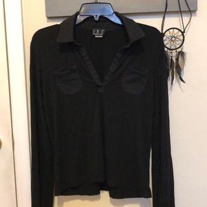 Black V-Neck Long Sleeve with Collar